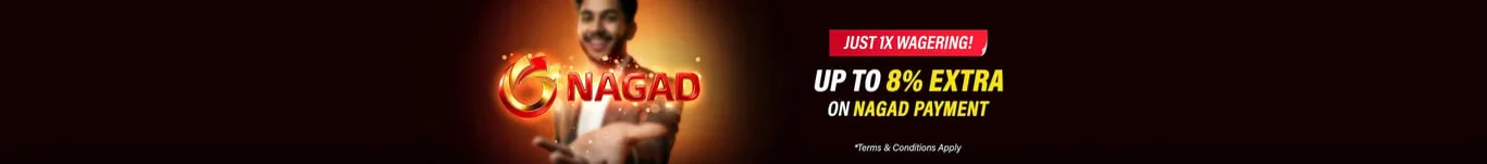Baji Live Banner Get extra 8% on Nagad payments.
